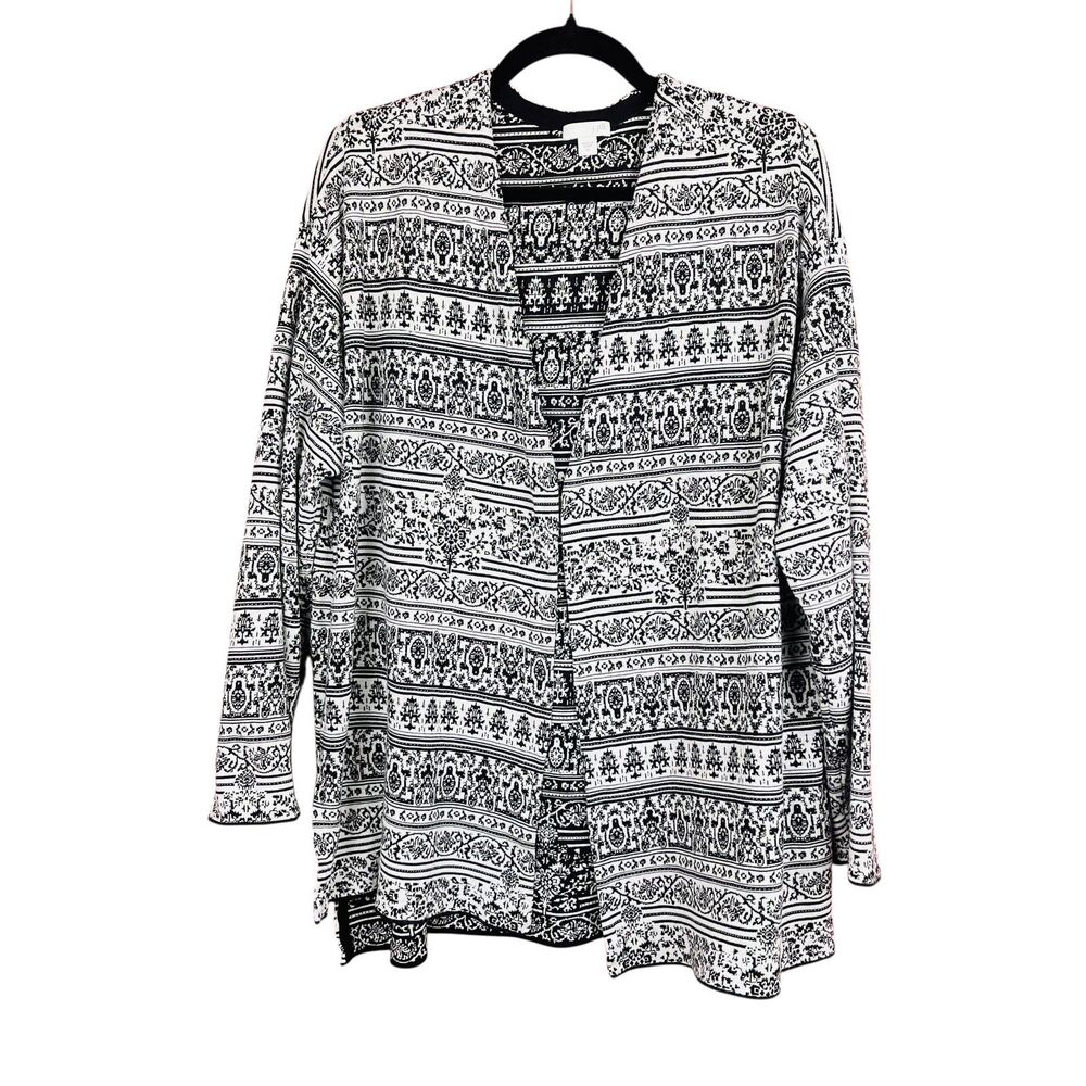 J Jill Cardigan Womens XL Open Front Boho Aztec Print Lightweight Jacket Sweater